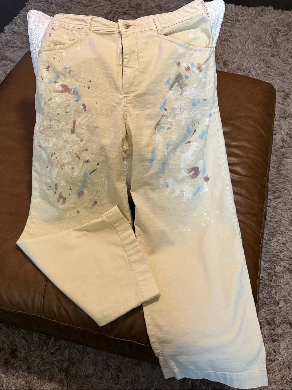 Pilcro Cream Wide-Leg Painterly Detail Pants - Picture 1 of 4